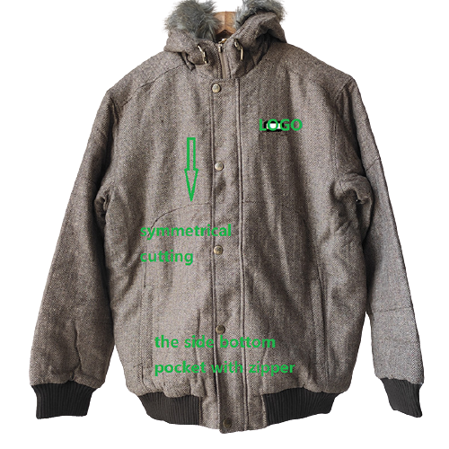 Herringbon Padded Full Opening Jacket With Hood Featured Image